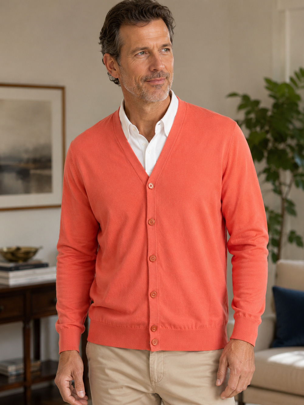 Vintage Norman Hilton John Smedley Men’s L Sea Island Cotton Cardigan England